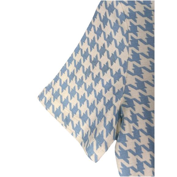 Kate Quinn Blue White Houndstooth Button Short Sleeve Top Size Small NWT - Picture 4 of 8